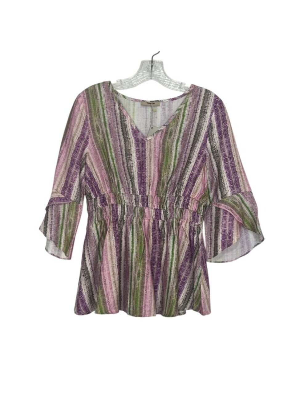 Timeson‎ Striped Bell Sleeve Tunic Top Shirt Small New Vneck Elastic Waist